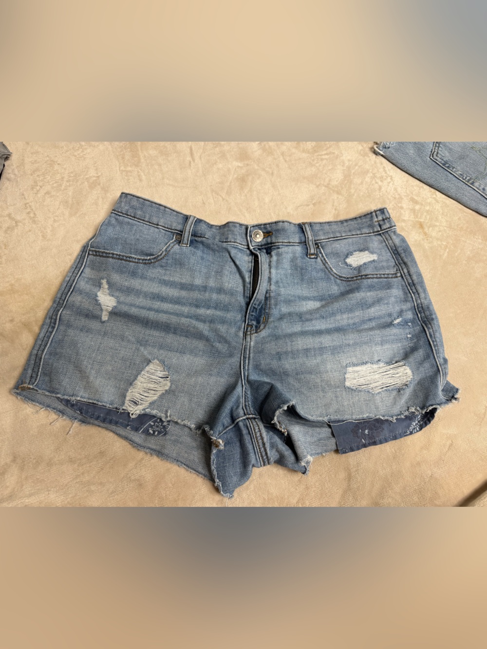 aerie Distressed Light Blue Denim Shorts